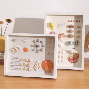 High Quality Custom Shell Photo Frames White Wall Art 3D Deep Diy Handmade MDF Photo Frame Shadow Box