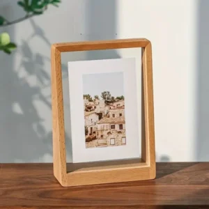 High Quality Solid Wood Floating Transparent Photo Frame T Shaped Stand Modern Desktop Picture Display For Home Office Decor