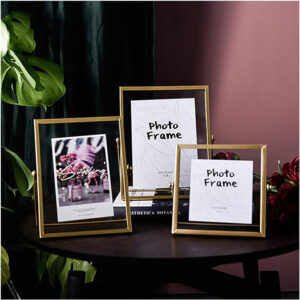 High Quality Vintage Modern Brass Frame Photo Holder with Clear Glass Gold Finished Tabletop Decorate Photo holder