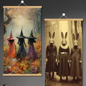 High Quality Wooden Photo Frame Magnetic Hanging Painting Custom Poster Hanging Wall Scroll Banner for Home Decor Halloween Map