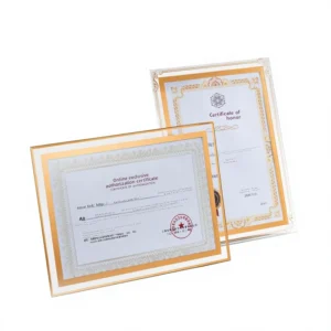 High-end Handmade Business Style Award Certificate Photo Frame Golden Glass A3/A4 Transparent Crystal Tabletop Display