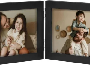 Hinged Double Photo Frame 4×4 Inch Folding Wooden Picture Frames Tabletop Portrait Twin Frames Home Office Decor Gift