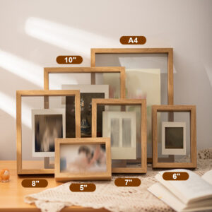 Home Decorative Square Wood Frame Double Sided Transparent Glass Photo Frames