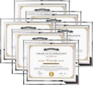 Honor Certificates Frame Silver Glass Certificate Frames for Document Diploma Award Only for Tabletop Display Vertically
