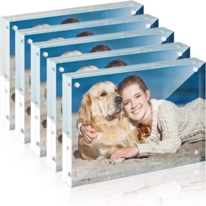 Horizontal Magnet Double Sided 4×6 Picture Frame Clear Frameless Desktop Display Self Standing Magnetic Acrylic Photo Frame