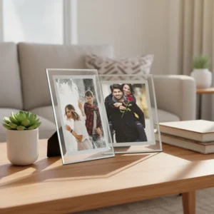 Hot selling 6inch Transparent Silver Glass Crystal Photo Frame Tabletop Display Creative Rectangle Glass Crystal Picture Frame