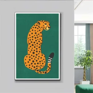 JIEKAI Vintage Cheetah Poster Feline Green Wall Art Leopard Art Print Tiger Poster Ps Frame Painting