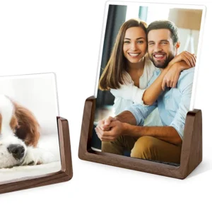 JUNJI Customization Picture Frame Rustic Wooden Photo Frame Wood Base High Definition Break Free Acrylic Glass Covers Tabletop