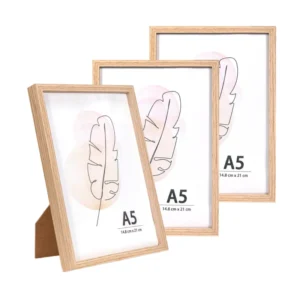 KAIWIN A5 Oak Acrylic Premium Photo Frame Set 3 Piece Poster Frame 14.8x21cm Tabletop Wall Mounting Innovative Stand for