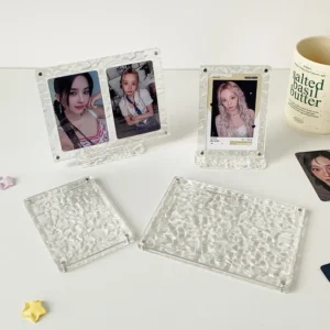 Kpop Simple Water Ripple Transparent Desktop Card Set Ornaments Double Card Display Photo Frame DIY Magnetic Card Holder