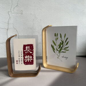 L Shape Desktop Frame with Wood Base & Acrylic Panel Logo Printable Various Sizes Photo Frame