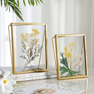 Latest Home Tabletop Decorations Gold Metal Pressed Flowers Photo Frames with Stand