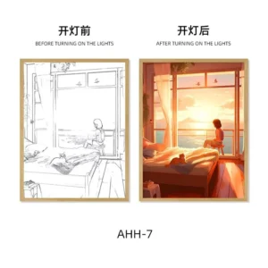 Logo Wood Photo Frame With UV Printed Manga Painting Design For Home Lighting Decor Photo Frame With LED Light
