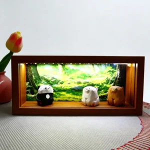 Luminous wooden frame creative handmade wooden shadow frame display box bear scene frame Customizable size wooden box