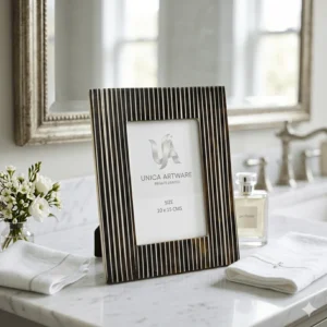 Luxury Black Striped MDF Resin Eco Friendly Durable Modern Decorative Tabletop Photo Frame for Home Office Desk Available Sale