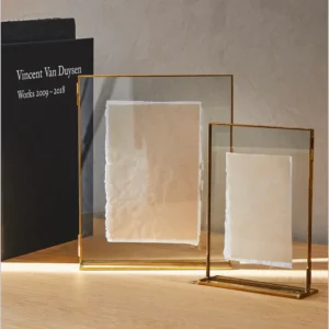 Luxury Decorative Gold Metal Framed Embossed Double Sided Glass Photo Frame Designer Stand Customizable Design Wedding Home