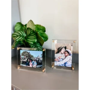 Luxury Glass Floating Picture Frame 4×6 Photo Frame with Brass Bolts Elegant Tabletop Display for Portraits and Art