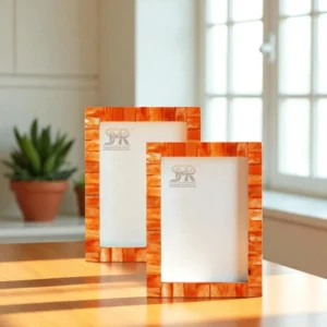 Luxury Orange Bone Resin Inlay Photo Frame Handmade Customizable Decorative Display Frame for Living Room Home Decor