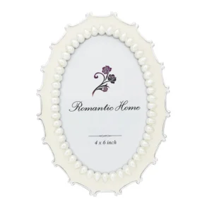 Luxury Round White Wedding Photo Frame Enamel Pearls Zinc Alloy Eco Friendly Lightweight Table Hanging Display Special Memories