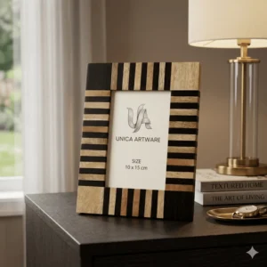 Luxury Solid Wood Striped Handmade Eco Friendly Decorative Tabletop Photo Frame for Home Office Desk Display