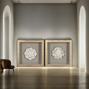 Luxury White Ceramic Flower Shadow Box Wall Art 3D Decorative Box Frame Modern Floral Wall Sculpture For Living Room Bedroom