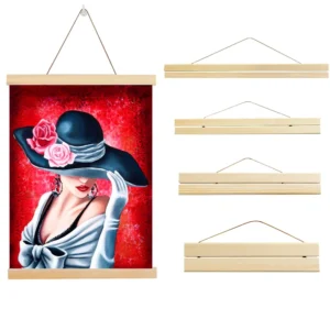 M 03 New Style DIY Magnet Wooden Frame Photo Canvas Artwork Scroll Wall Hanging Wood Magnetic Poster Hanger Frame