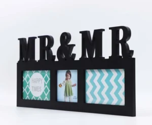 “MR&MRS” Picture Frame Black Photo Frame Collage Frame Displaying 2pcs 4×6″ and 1pcs 4×4″ Photos