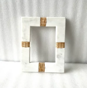 Made in India Luxury Marble Picture Frame with Rattan Detail Decorative Photo Frame for Home Office Decor Uses
