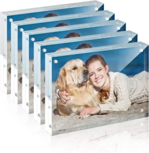 Magnetic Acrylic Block Photo Frame Magnet Holder Double Sided 4×6 Picture Frame Clear Frameless Desktop Display Self Standing