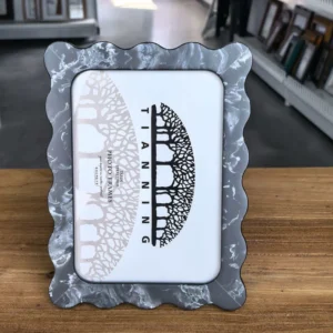 Marble Pattern Acrylic Solid Wood Wavy Edge Handmade UV Printing Eco Friendly Tabletop Photo Frame for Home Decor