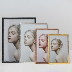 Metal Picture Frame with Bamboo Design Real Glass Photo Frames Wall Hanging or Tabletop Display