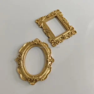 Mini Gold Retro Natural Resin Photo Frame with 1 Color Embossing Printing for Wedding Home Decor and Gift