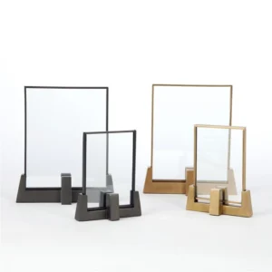 Minimalist Metal Base Floating Photo Frame 4×6 5×7 Vertical Glass Picture Display Desktop Menu Holder for Hotel & Table Decor