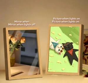 Mirror Light Painting & Desktop Photo Frame with Small Night Light