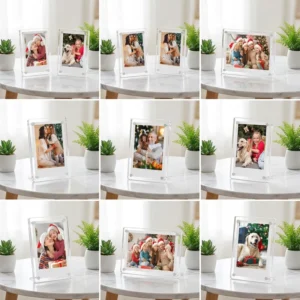 Modern 5×7 Magnetic Clear Acrylic Frame with Brass Metal Stand Custom UV Printed Decorative Photo Holder