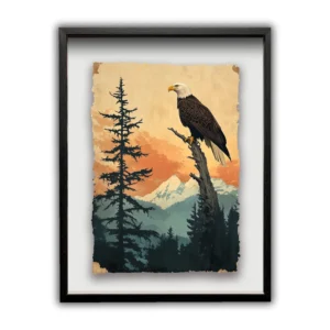 Modern Bald Eagle’s Watchful Gaze Wilderness Shadow Box Frame Original Animal Watercolor Digital Embossing Printing Art Print