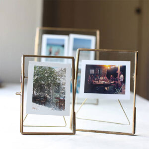 Modern Brand New Metal Border Rectangle Shape Glass Photo Frame Antique Coloured 2 Pcs for Office Tabletop Jewelry Boxes