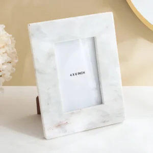 Modern Classic Handmade Metal White Marble Photo Frame 18x23cm Square Customizable Logo Wedding Occasions