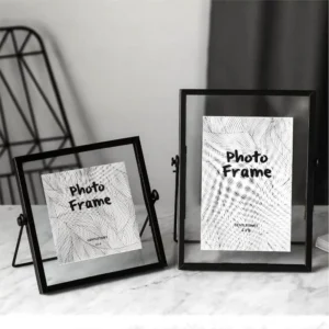 Modern Double Sided Rotating Floating Photo Frame Black Metal Glass Picture Frame for Desktop Decor 4×6 5×7 Frames