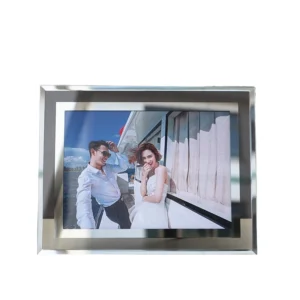Modern Double Silver Edge Design Mirrored Photo Frames Crystal Screen Printing Frame for Wedding Home Family or Party Decor