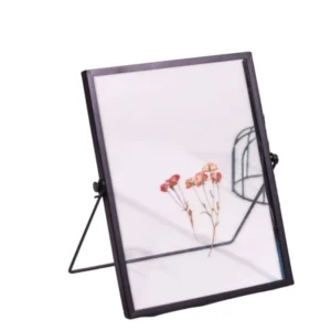 Modern Handmade Eco friendly Tempered Glass Tabletop Photo Frame Rectangle Display Premium Black Metal Floating Home Office