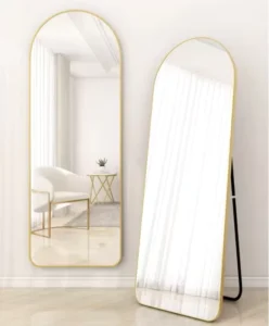 Modern Luxury Gold Aluminum Alloy Art Deco Frame Thin Rounded Corner 6mm Thick Large Full Length Standing Floor