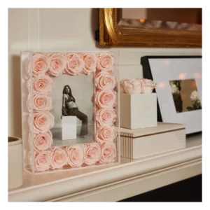 Modern Luxury Photo Frame Customized Logo Acrylic Block Preserved Rose Table Display Made of Premium Plastic