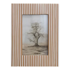 Modern Rectangle Wood Photo Frame With Brown And White Stripes Vertical Design For Wall Display For Living Room