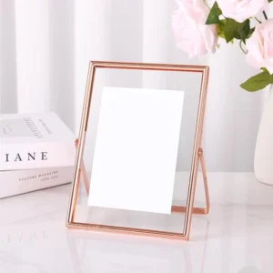 Modern Rose Gold Metal Floating Photo Frame Rectangular Tabletop Picture Display With Double Sided Glass Home Decor Gift