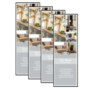 Modern Style 53x158cm Black Poster Frames Set 4 Aluminum Frame Silver Material for Table Hang Acrylic A2 30×40 Available