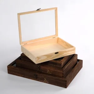 Modern Style Packaging Stand Wooden Small Box Display Units Counter Top Glass Display Case Floor Box