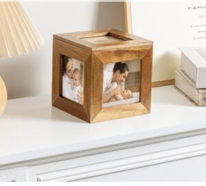 Modern Wooden Cube Aperture Photo Frame with UV Printing Customizable Size & Logo