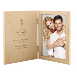 Modern Wooden Shadow Box Frame Foldable Hinged Double Glass Display Letterpress Printing for Photos Souvenirs Wall Tabletop
