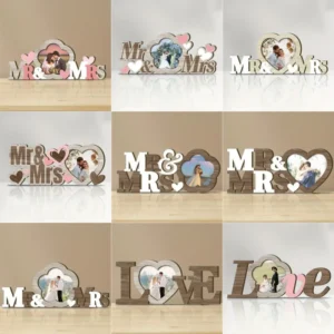 Mr. and Mrs. Rustic Wedding Wooden Decorative Photo Frame Wood Home Decor Anniversary Gift Tabletop Display Rustic Keepsake